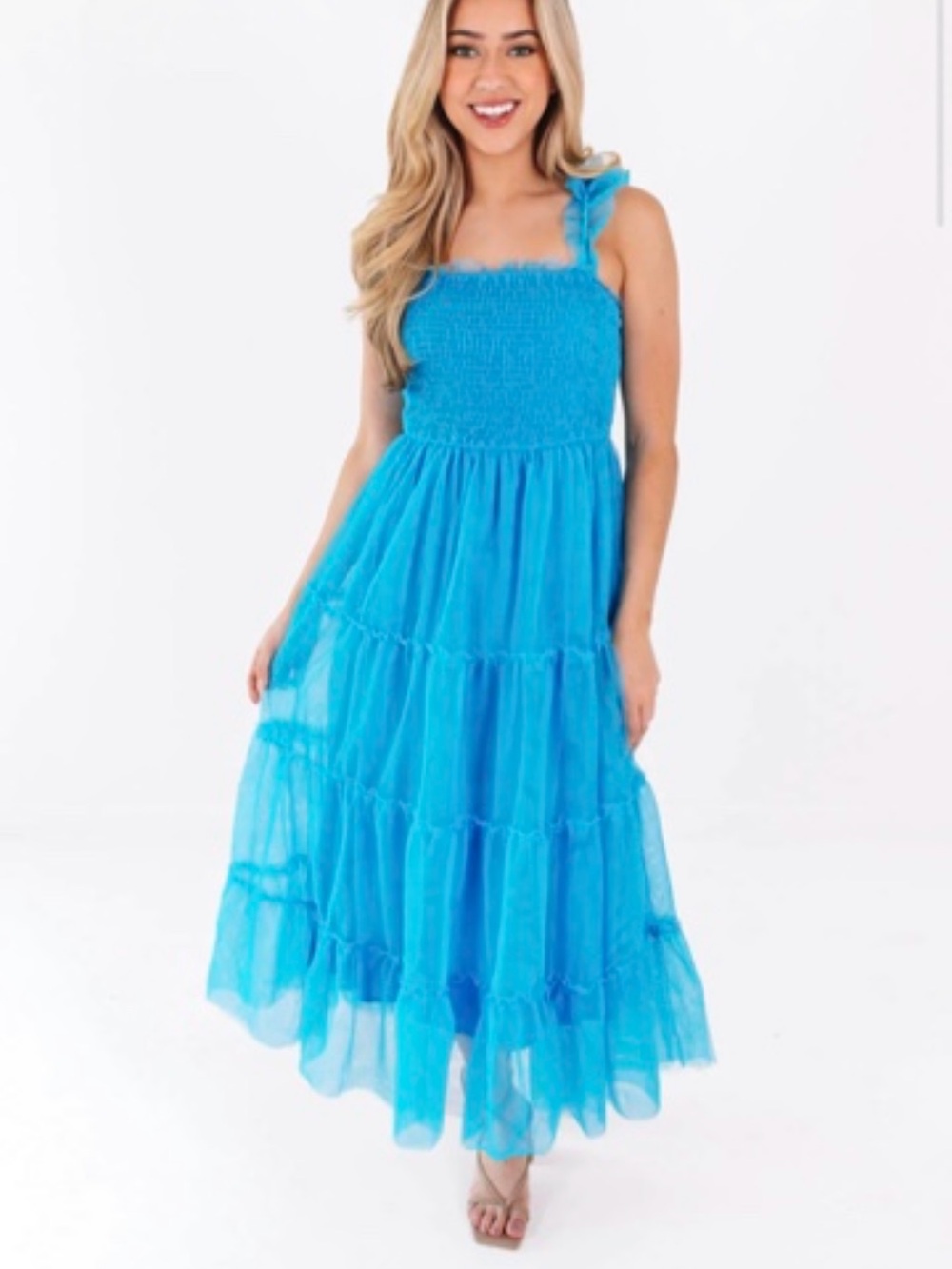 NWOT blue tiered midi dress